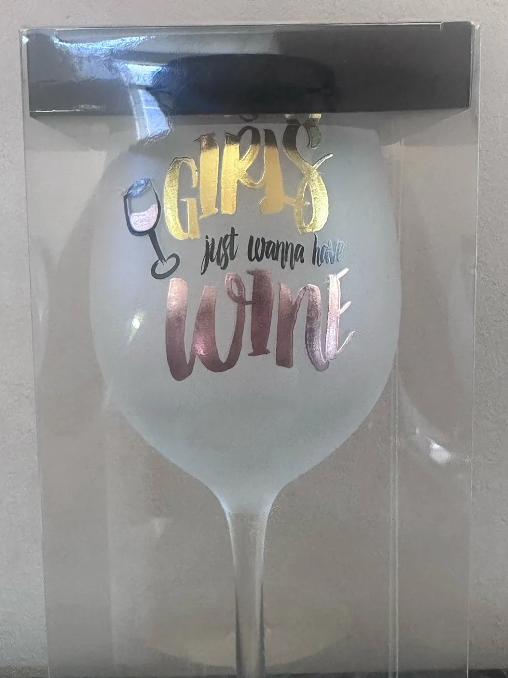 Girls Just Wanna Have Wine 16oz Stemmed Wine Glass Gift Box Gold Pink